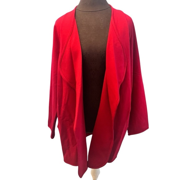 Clara Sun Woo Open Jacket Coat Size XL Red Stretch Ponte Knit Pockets - Picture 1 of 6